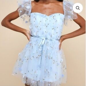 Lulus Romper Dress Mesh Floral Stich Overlay Whimsical Fairy Bridal